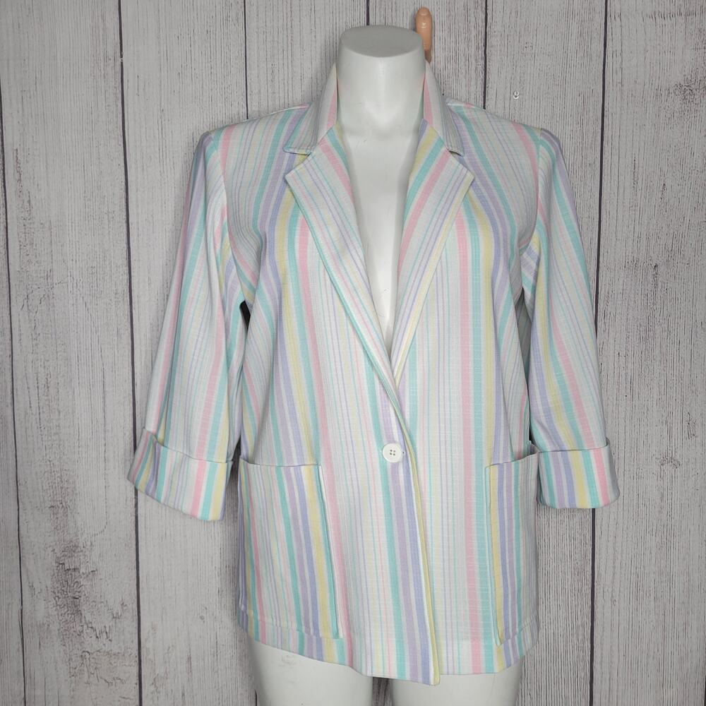 Vintage Pastel Striped Cape Cod Match Mates Button Front Blazer Womens 16